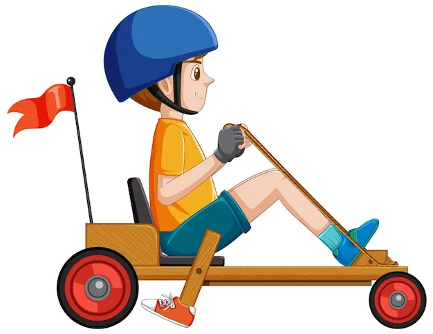 Niño con casco manejando un go-kart