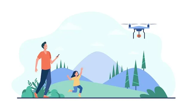 Padre e hija volando un drone