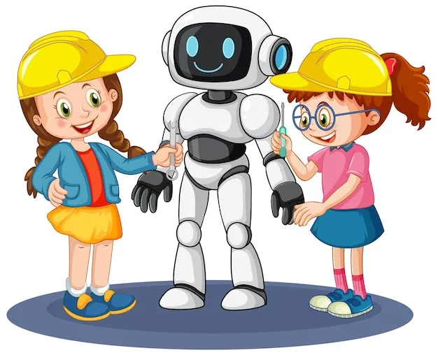 Niñas con un robot amigable